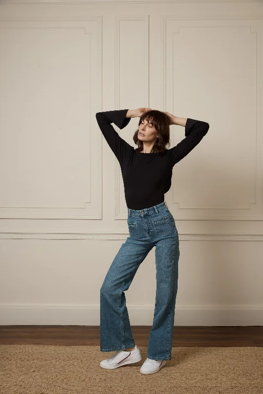 Kate The High Top Patch Pocket Relaxed Wide Leg | Call Me Crazy [Mid Wash] Sporty Women's Athleisure 