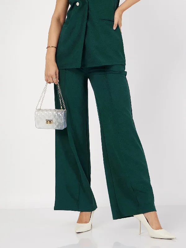 Women Emerald Front Dart Palazzo Pants Streetwear Style for 