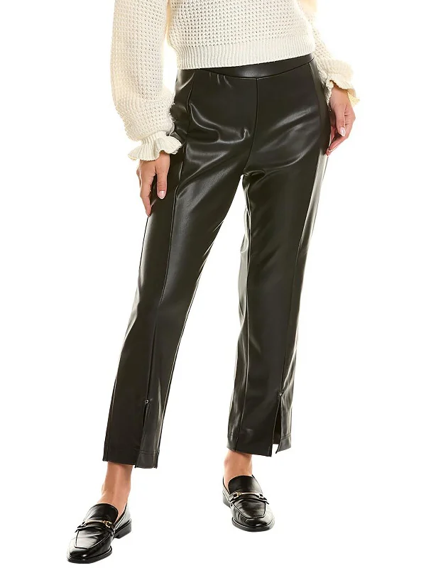 Womens Vegan Leather Split Hem High-Waisted Pants Elegant Women's 
