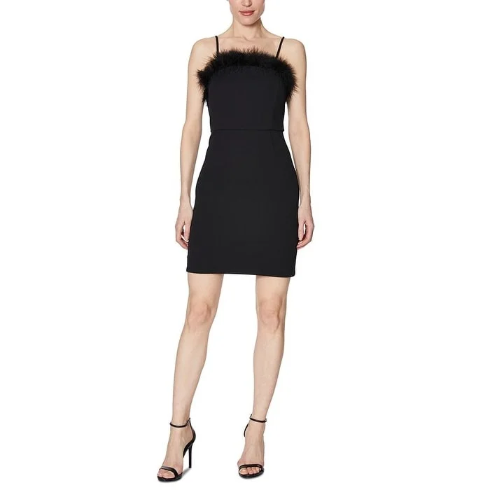Laundry By Shelli Segal Women's Faux-Feather-Trim Sheath Dress Black Size 16 Refined Women's Velvet Laundry By Shelli Segal Women's Faux-Feather-Trim Sheath Dress Black Size 16 Refined Women's Velvet