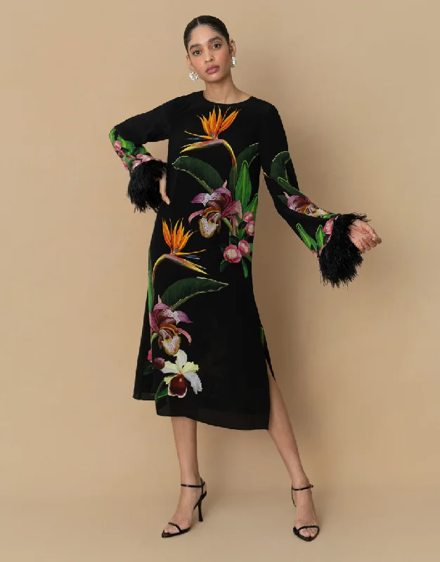 Seraphina Crepe Midi Dress - Orchid Black - SALE Bold Women's Statement