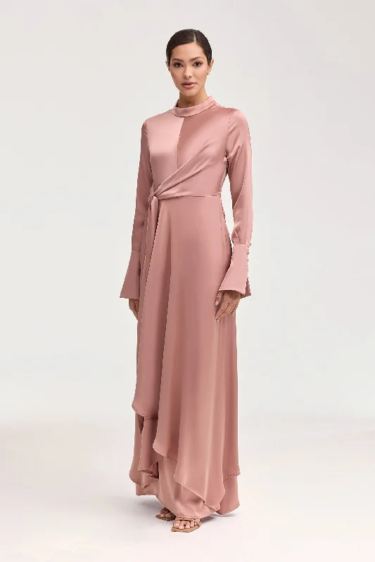 Serena Satin Side Tie Maxi Dress - Dusty Mauve Hip Women's Retro