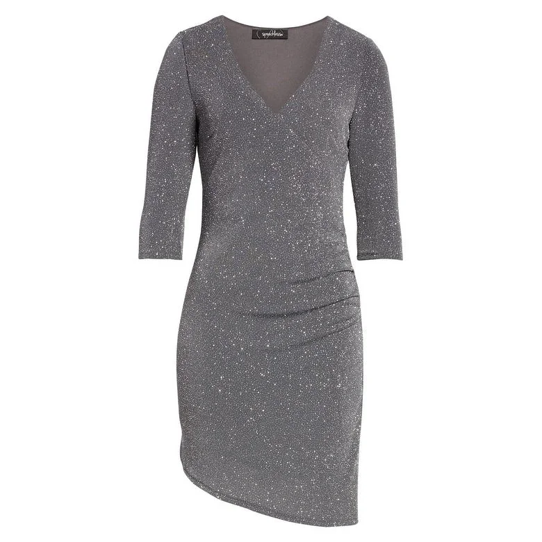 Speechless Women's Glitter Wrap Style Sheath Dress Silver Size 9 Minimalist Women's Casual Speechless Women's Glitter Wrap Style Sheath Dress Silver Size 9 Minimalist Women's Casual