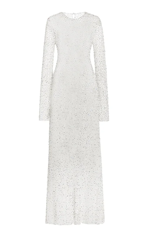 Xavier Crochet Maxi Dress in White Beaded Cashmere Dapper Women's Bow - adorned