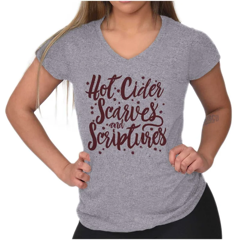 Cider Scarves Scriptures Junior Fit V-Neck T Shirt Traditional Women's Wool