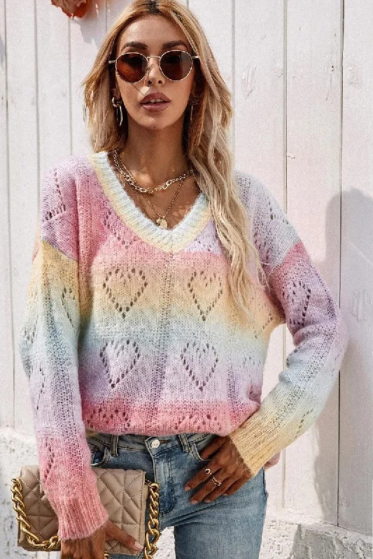 PRINTING RAINBOW V NECK PULLOVER SWEATER European