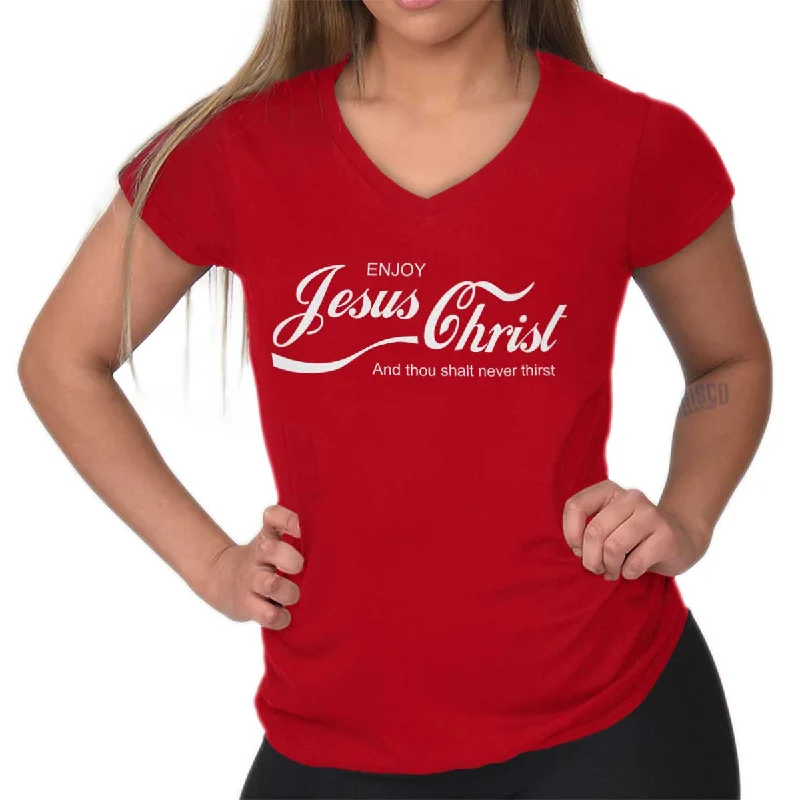 Enjoy Jesus Christ Junior Fit V-Neck T-Shirt Sporty Women's Tennis