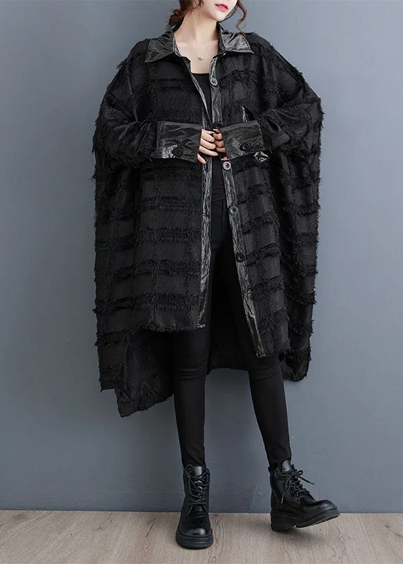 Beautiful Black Asymmetrical Pockets Patchwork Button Trench Coats Fall Practical Women's Quick - dry Beautiful Black Asymmetrical Pockets Patchwork Button Trench Coats Fall Practical Women's Quick - dry