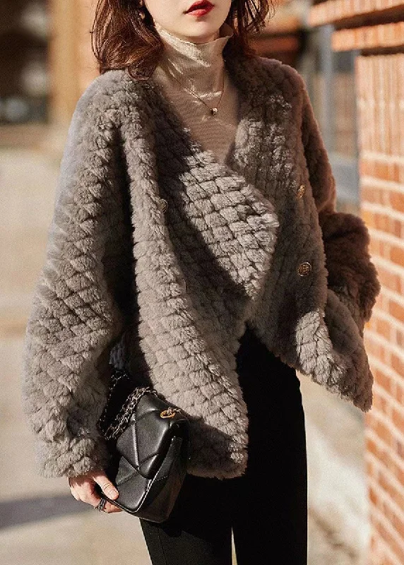 Beautiful Grey Pockets Button Patchwork Wool Jacket Winter British Gentlewoman Style Beautiful Grey Pockets Button Patchwork Wool Jacket Winter British Gentlewoman Style