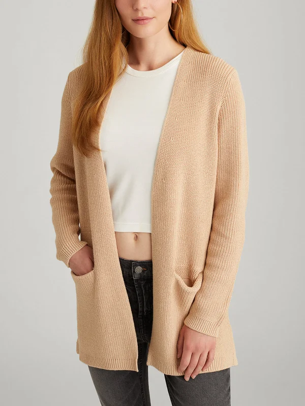Emma: 100% Cotton Shaker Stitch Open Cardigan Sleek Women's 