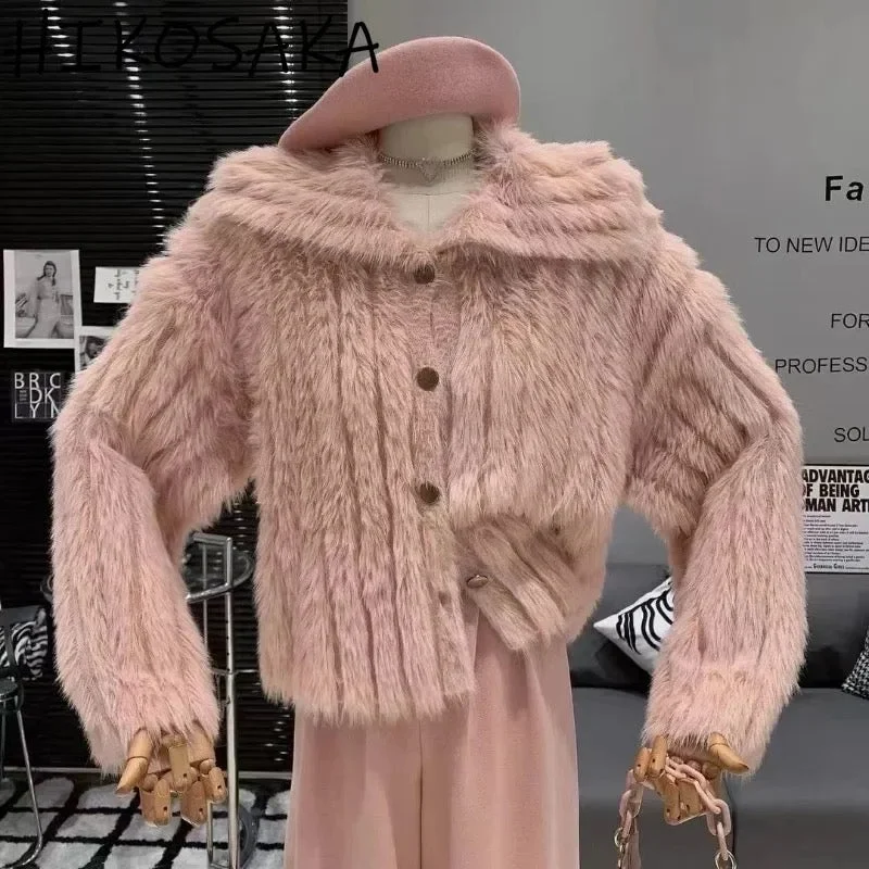 Kaya Cute Woolen Fur Sweater with Buttons Sporty Women's Tennis