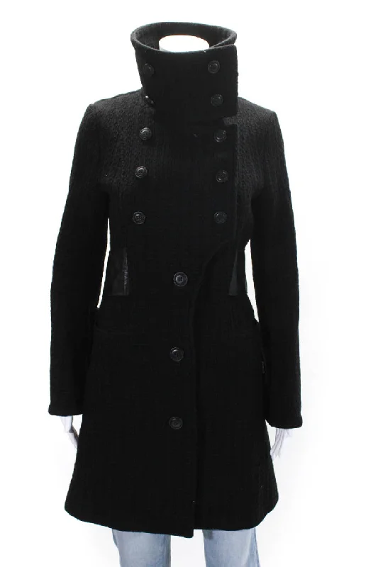 Mackage Womens Wool Leather Belt Button Up Mid Length Trench Coat Black Refined Women's Classic Mackage Womens Wool Leather Belt Button Up Mid Length Trench Coat Black Refined Women's Classic