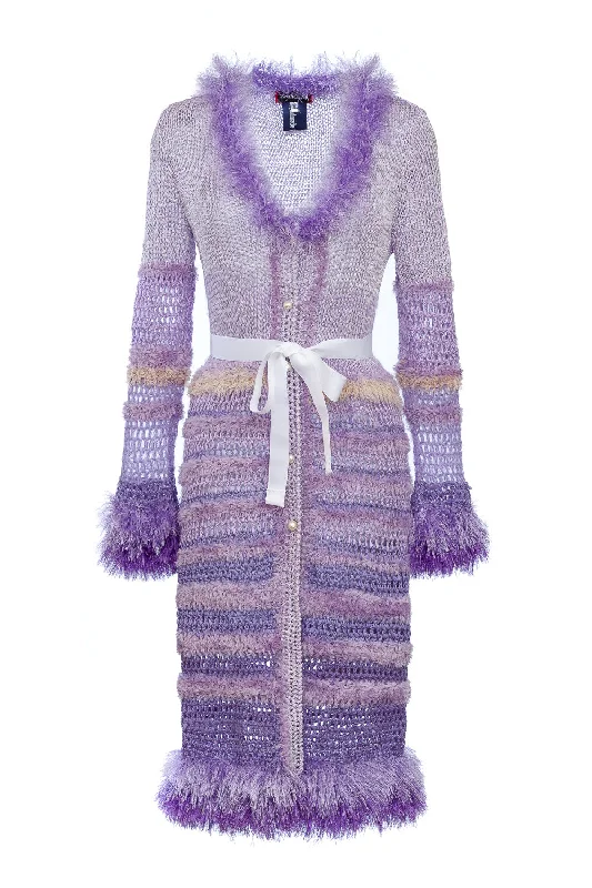Purple Handmade Knit Cardigan-Dress Feminine Women's Soft 