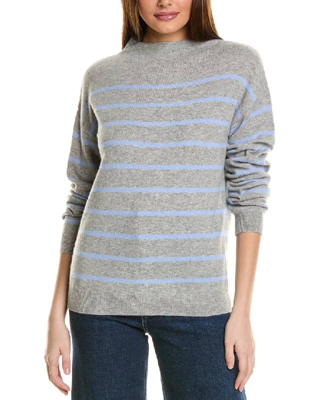 Amicale Cashmere Jersey Striped Funnel Neck Cashmere Sweater Refined Women's Velvet Amicale Cashmere Jersey Striped Funnel Neck Cashmere Sweater Refined Women's Velvet
