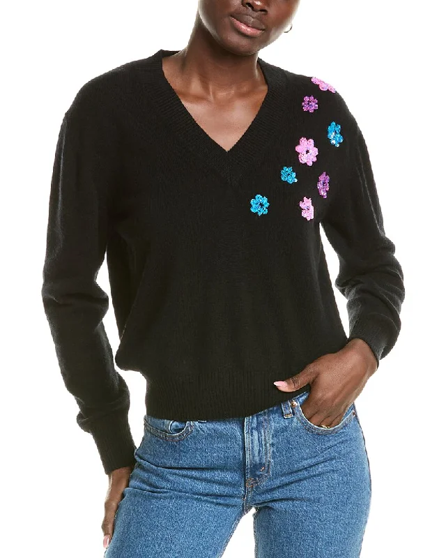 Brodie Cashmere Wool & Cashmere-Blend Sequin Floral V Neck Jumper Laid - back Women's Vibe Brodie Cashmere Wool & Cashmere-Blend Sequin Floral V Neck Jumper Laid - back Women's Vibe