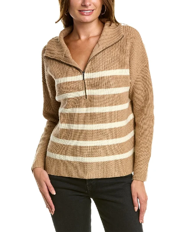Forte Cashmere Striped Rib Mock Neck Wool & Cashmere-Blend 1/2-Zip Sweater Cool Women's Distressed Forte Cashmere Striped Rib Mock Neck Wool & Cashmere-Blend 1/2-Zip Sweater Cool Women's Distressed